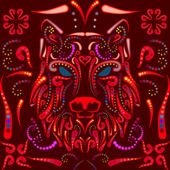 wolf  head mexican talavera mosaic colorful illustration in vector format