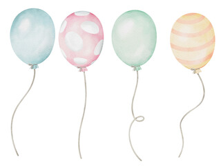 Watercolor Hand Drawn Balloons Bundle