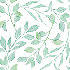 Watercolor Leaves and Branches Modern Natural Seamless Pattern Background