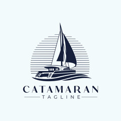 Catamaran Yacht Logo Design Template - obrazy, fototapety, plakaty