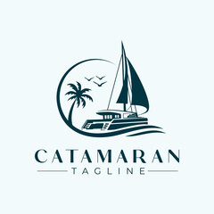 Catamaran Yacht Logo Design Template