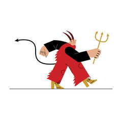 Funny cartoon devil with a pitchfork, flat design 