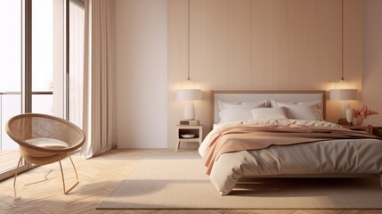 Fototapeta na wymiar Bedroom interior. Beige tones design. 3d rendering