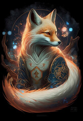 Magical kitsune spirit fox. AI Generated