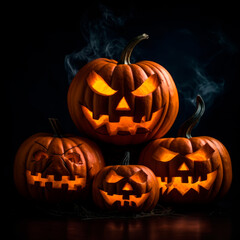 pumpkins on halloween on wooden table. halloween party concept. generative ai