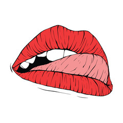 red female lips sketch vector illustration line art