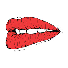 red female lips sketch vector illustration line art