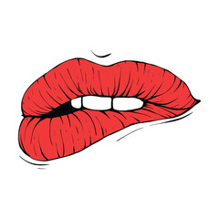 red female lips sketch vector illustration line art