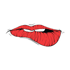 red female lips sketch vector illustration line art