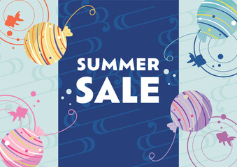 ヨーヨーと金魚の流水紋 セール背景フレーム