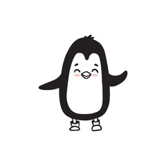 Cute cartoon penguin isolated on white. Doodle illustration for kids or babies t-shirt design, room decoration, Christmas cards. Vector 