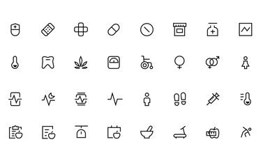 Medical Vector Icons Set. Flat Linear Design Medicine and Healthcare Line Icons, Signs and Symbols Elements for Mobile Concepts and Web Apps. Collection Modern Infographic Logo and Pictogram.