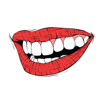 red female lips sketch vector illustration line art