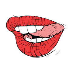 red female lips sketch vector illustration line art