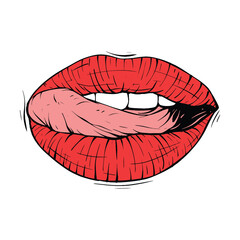 red female lips sketch vector illustration line art