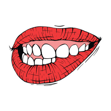 red female lips sketch vector illustration line art