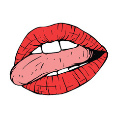 red female lips sketch vector illustration line art