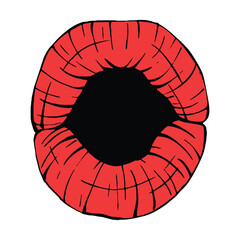 red female lips sketch vector illustration line art