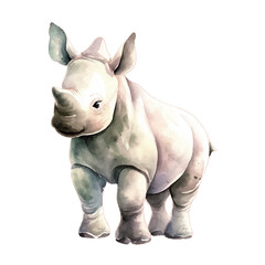 Cartoon rhinoceros watercolor for print design. Isolated graphic template.