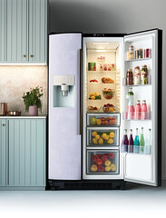 ai generated illustration White fridge with side-by-side door system.