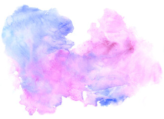 pink and blue large watercolor texture spot on white paper isolated