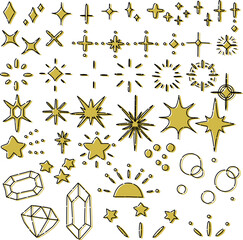 金色のダイヤや星の形のキラキライラストセット