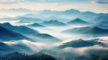 Colored fog rolling over a mountain range