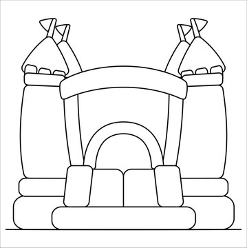 Bouncy House Or Bouncy Castle Coloring Page, Useful As Coloring Book For Kids, Isolated
