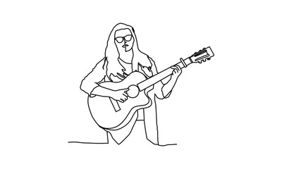 Line art drawing of a female playing guitar illustration design