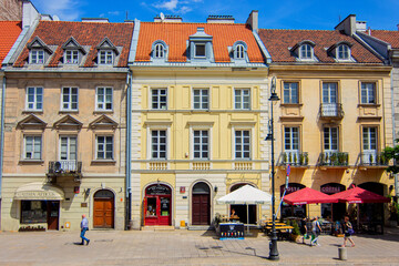 Colorful buildings at Krakowskie Przedmiescie street in Warsaw, capital of Poland