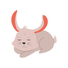 Sleeping bunny isolated on a white background. Hand drawn vector illustration of rabbit