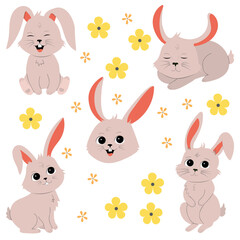 Cute little rabbit illustration set. Bunny in different poses. Vector illustration