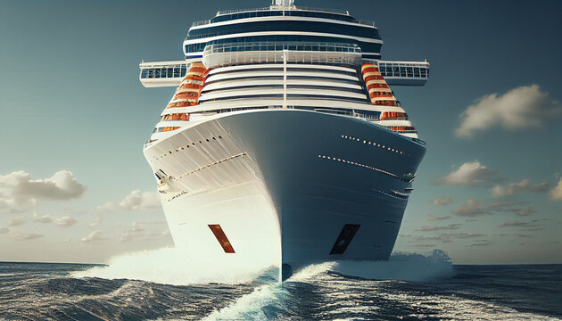 Cruise ship sails through the sea close-up Ai generated image
