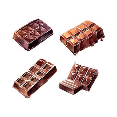 Watercolor chocolate bar watercolor. Isolated vector element. Sweet food.
