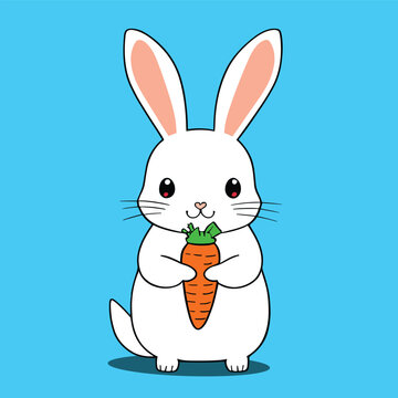 Cute bunny rabbit cartoon eating carrots