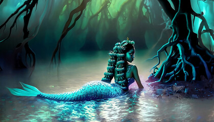 princess of mermaid in mangrove forest