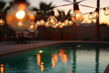 pool happy hour party chain light bulbs summer few flow AI Generated