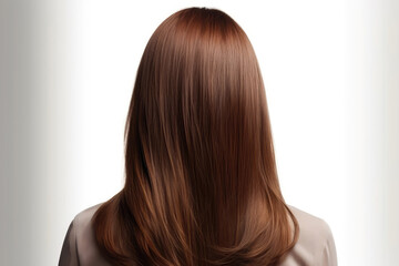 Medium Length Brown Straight Hair , Rear View On White Background. Generative AI