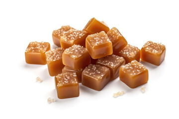 Caramel Candies With Salt On White Background. Generative AI