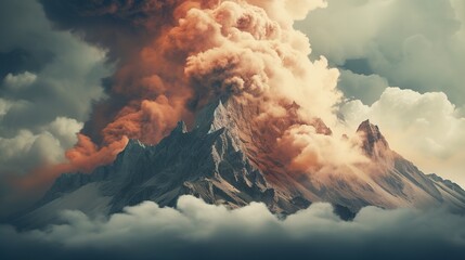 Surreal landscape of mountain with nebula cloud above it, Generative AI