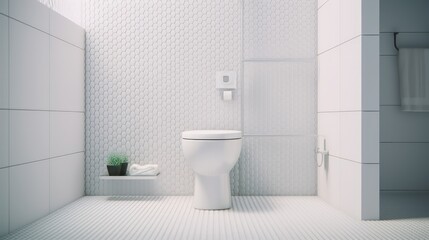 Naklejka na ściany i meble Minimalist toilets.Modern style design with white hexagon tile.3d rendering