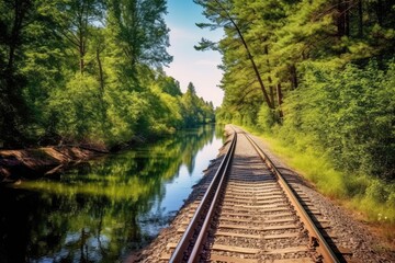 Fototapeta premium along a railroad on an summer afternoon AI Generated