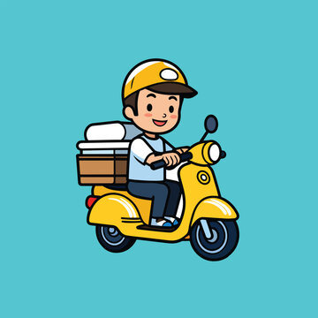 Online delivery service: Speedy delivery man on a scooter