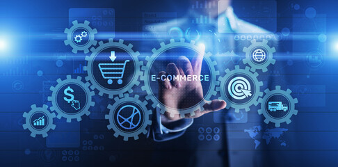 E-commerce business online digital internet shopping concept on virtual screen.