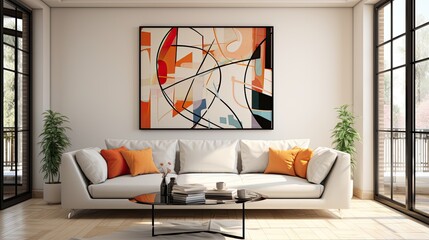 Living room sofa with an abstract minimal decoration
