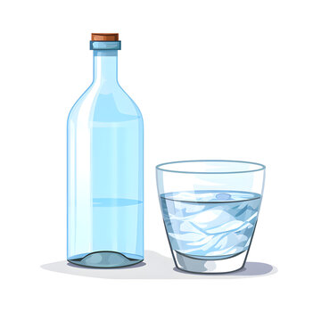  Bottle and glass with water on white background
