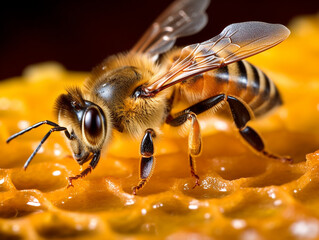 Macro bee and honey.Generative Ai