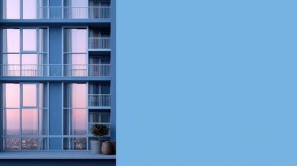 Fototapeta na wymiar Side view of condominium room close up with blue background.Concept for real estate property and condo.3d rendering