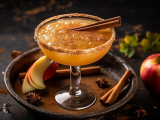 Apple Cider Margarita and Autumn Spice Cocktail.Generative Ai. - obrazy, fototapety, plakaty