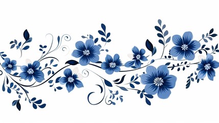 Blue floral background along the border with room for copy. Ai generative Art.